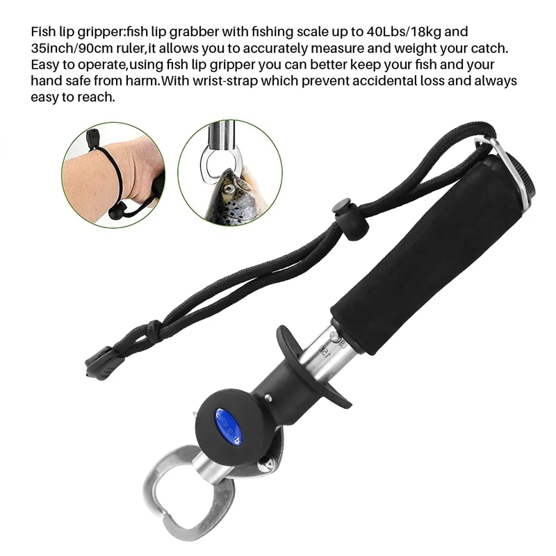 Fishing Gear Fish Lip Gripper With Scale And Measuring Tape Fishing Hook Remover Fishing Pliers With Lanyard Saltwater