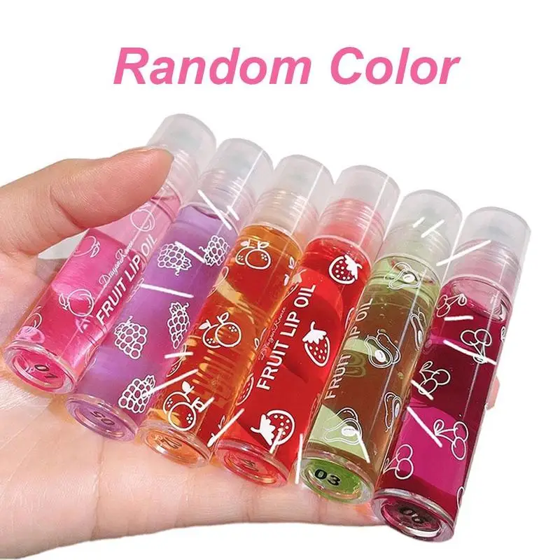 6 Colors Roll-On Fruit Essence Lip Balm Moisturizing Transparent Gloss Hydrating Long-Lasting Lip Oil