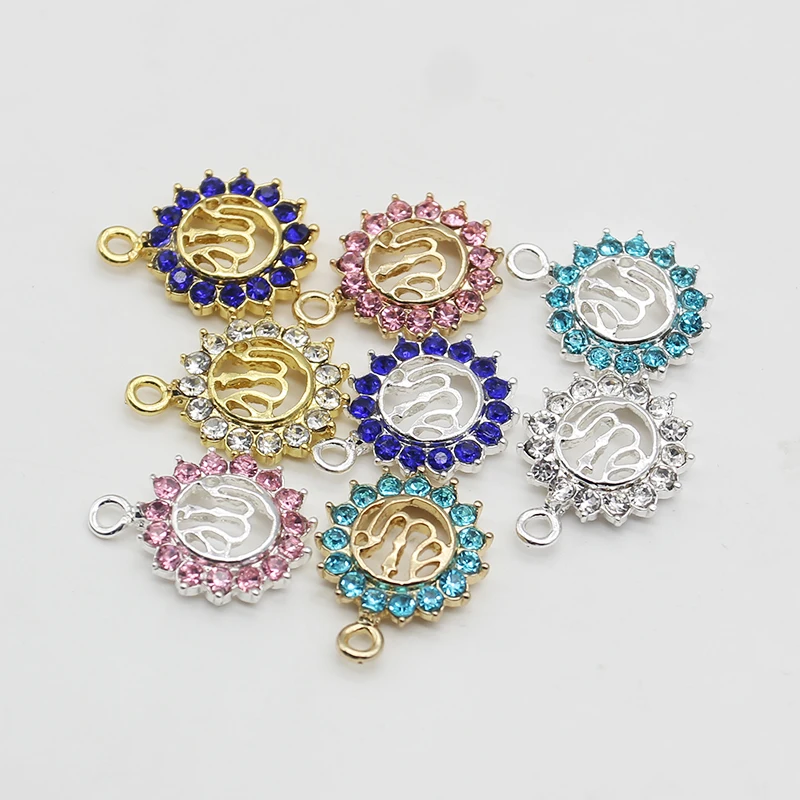 50 pcs per bag  islam flower charms decoration for baby pin rhinestone Islam Muslim Allah charm Pendant