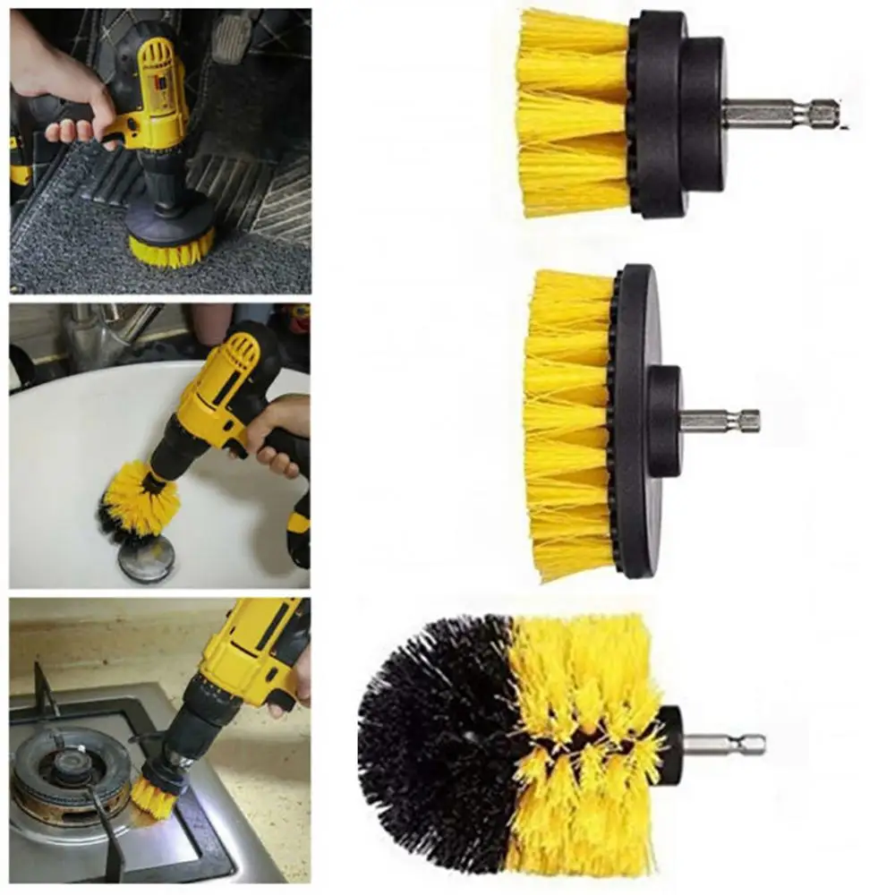 3Pcs/1Pc Electric Power Scrubber Electric Drill Brush Kit Tile Floor Glass Cleaning Tool For Carpet Glass Car Tires Nylon Brush