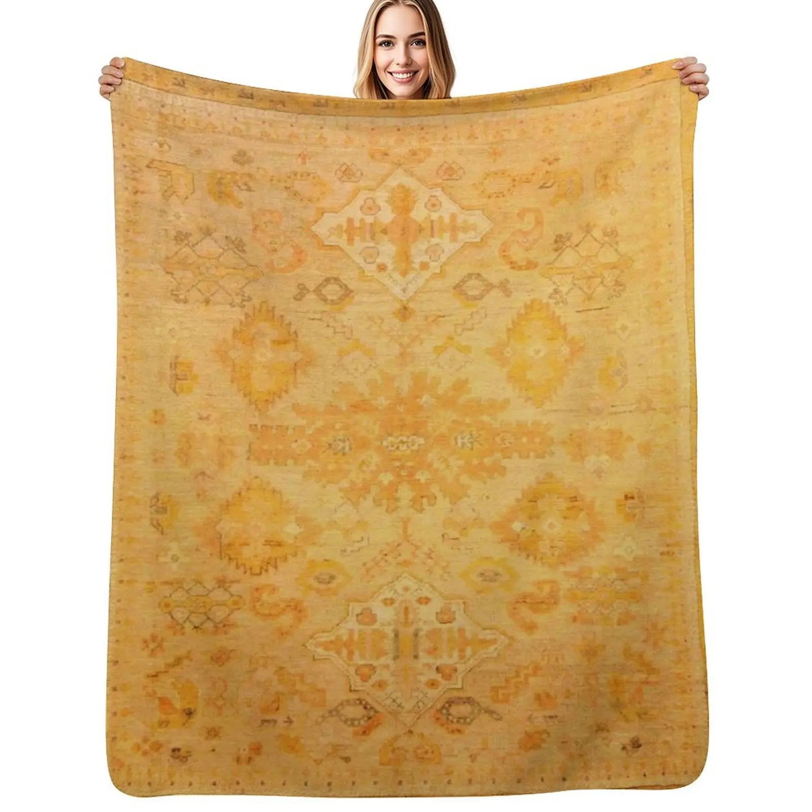 Antique Turkish Oushak Rug Print Throw Blanket Quilt Personalized Gift warm for winter sofa bed Flannels Sofa Blankets