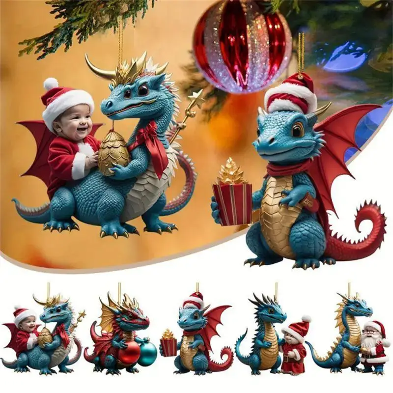 1Pcs Acrylic Christmas Pendants Cute Baby Dragon Egg Car Rearview Mirror Hanging Ornaments Xmas Tree Decoration New Year Gifts