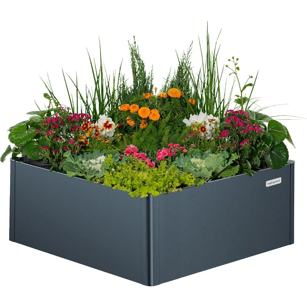 

Vego garden Modern Raised Garden Bed 17" Tall 42" x 42" Heavy Cube Planter Box for Trees Plants Flowers Double-Walled Metal Plan