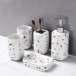 Bathroom Decoration Accessories Creative Terrazzo Ceramic Mouthwash Cup Toothbrush Socket Bathroom Toiletries Bathroom Supplies