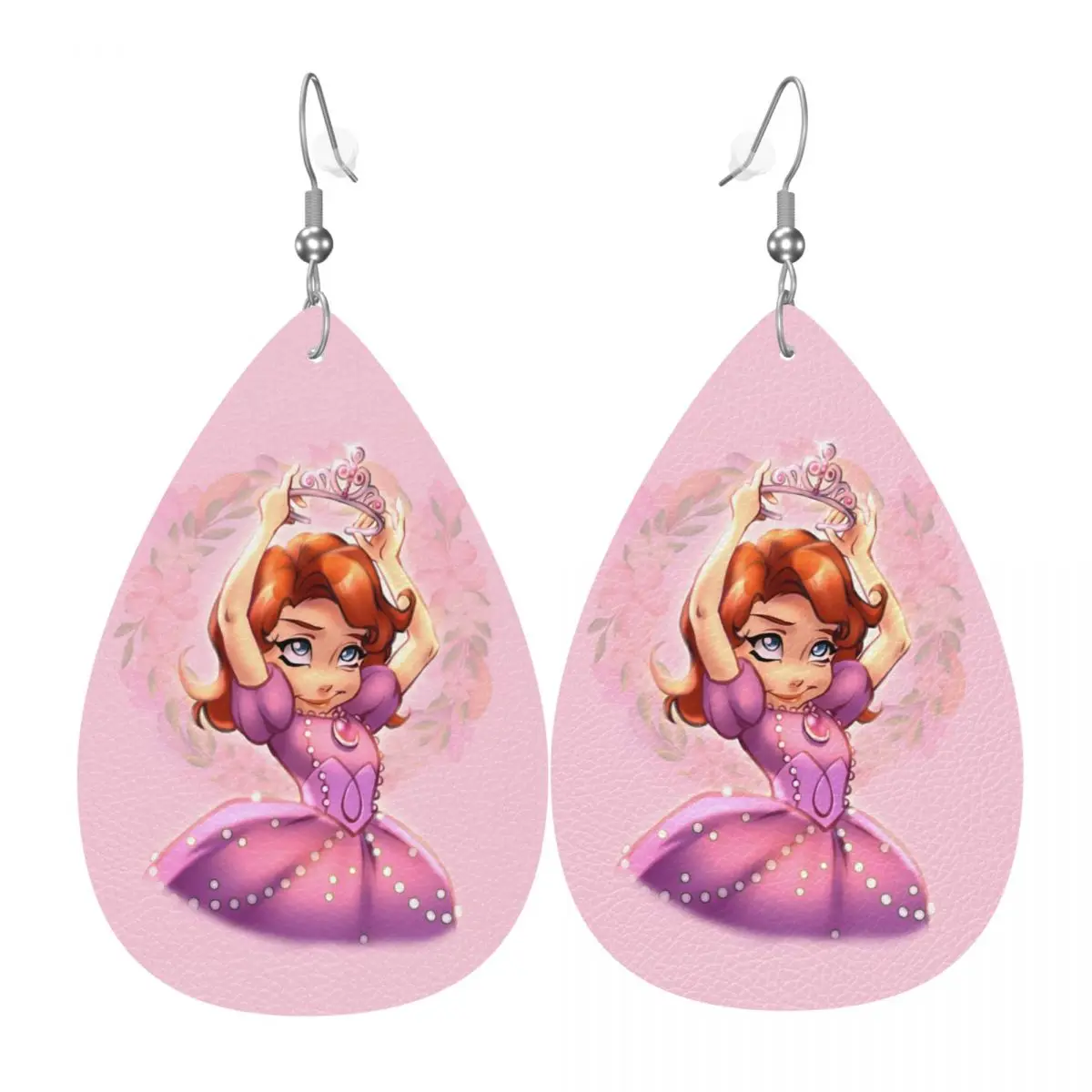 

Кожаные серьги-подвески в форме капли с изображением Софии первой из мультфильма, для женщин, ювелирные аксессуары