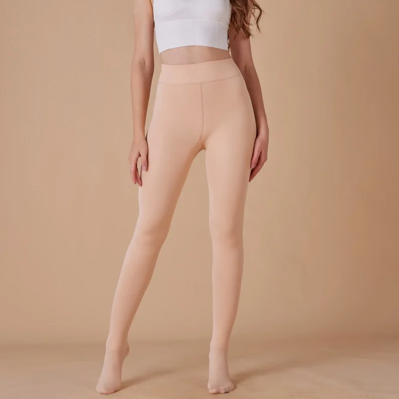 Women Fleece Lined Thermal Tights Skin Color Thick Winter High Waist Stretch Soft Warm Opaque Pantyhose for Cold Daily Outfit