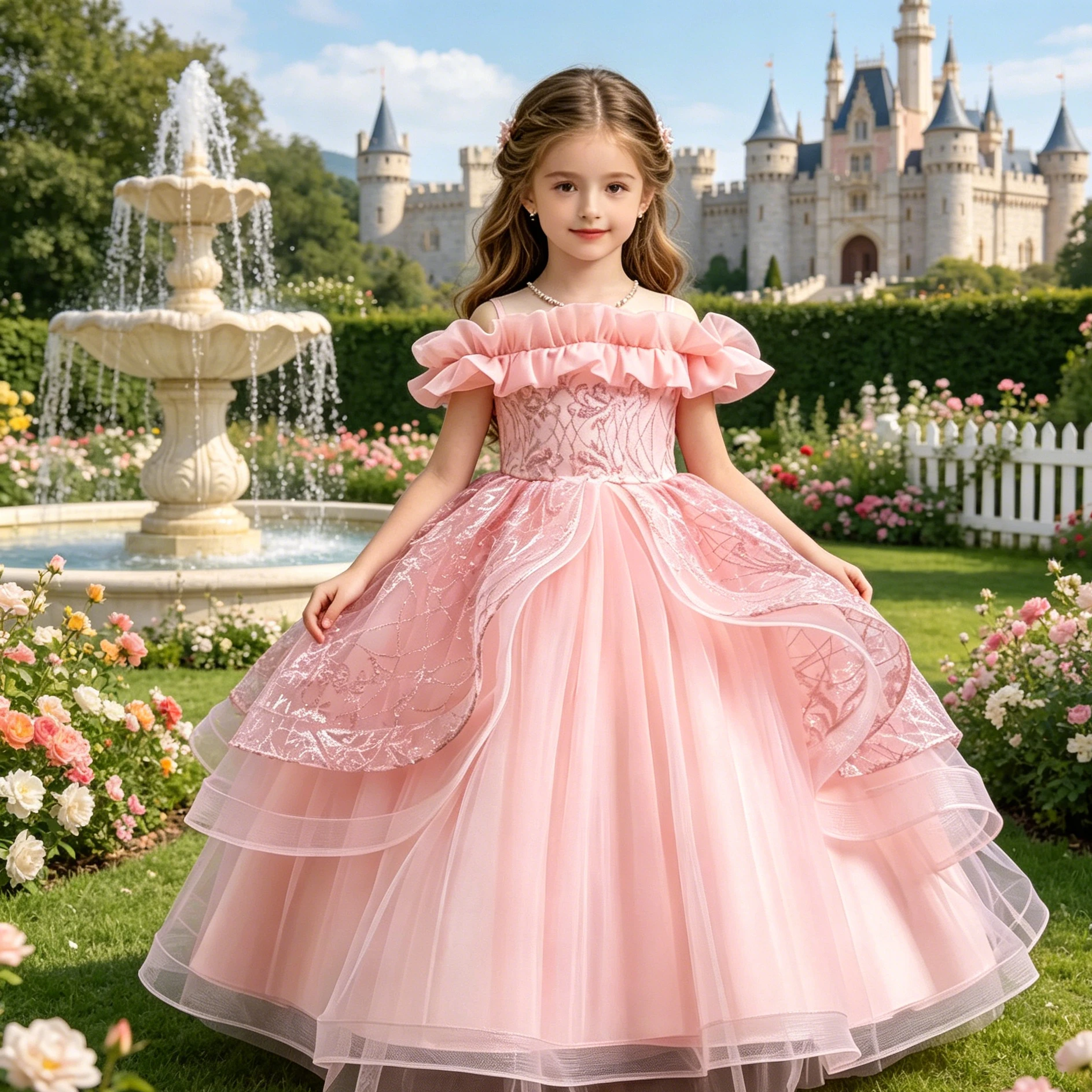 

Customized Pink Flower Girl Dress For Wedding Glitter Sleeveless High Waist Floor Length Kids Birthday First Communion Gown