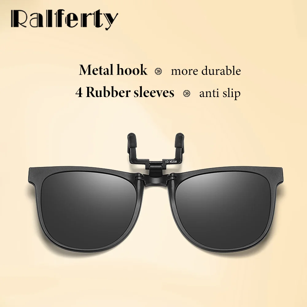 Ralferty 접이식 휴대용 선글라스 클립, 편광 UV400 차단 UVA UVB, 오버사이즈 스퀘어 플립 업 선글라스