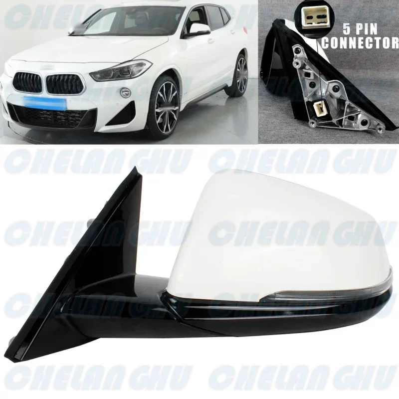 

Left Side 5Pins White Painted Heated Power Adjust Power Fold Turn Lamp Mirror Assembly For BMW X2 F39 2019 2020 2021 2022 2023