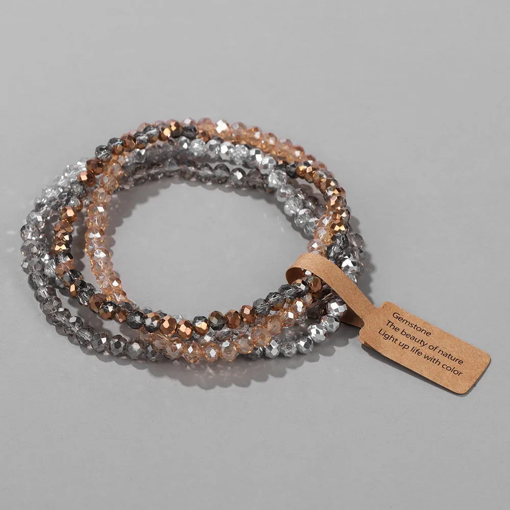 Ensemble de bracelets en cristal de verre coloré, 4 pièces, perles de cristal rose à facettes, extensibles, bijoux cadeau pour femmes, filles et amies