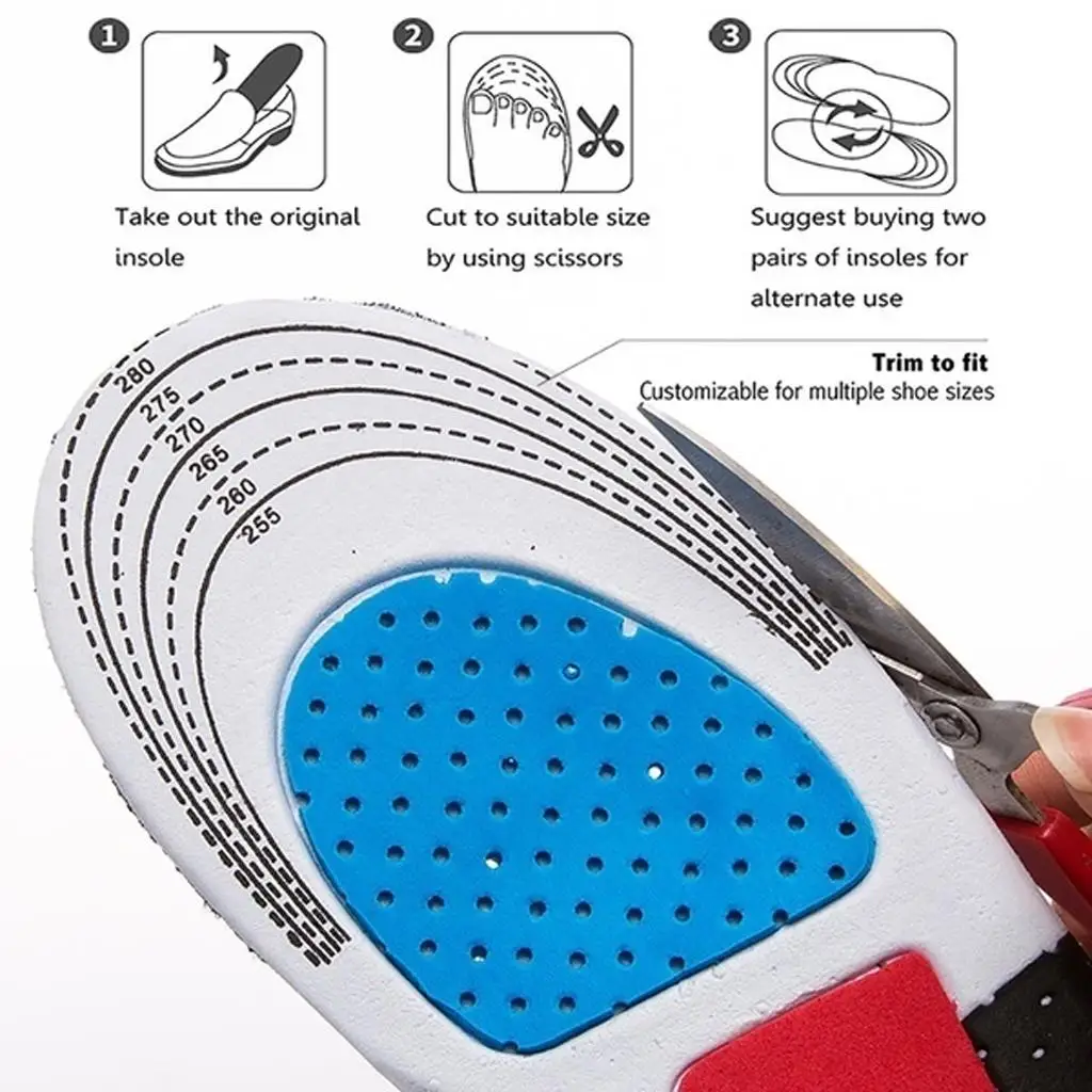2x Sport Inserts Orthotic Arch for Shock Absorption Cuttable , Black, Size 4046