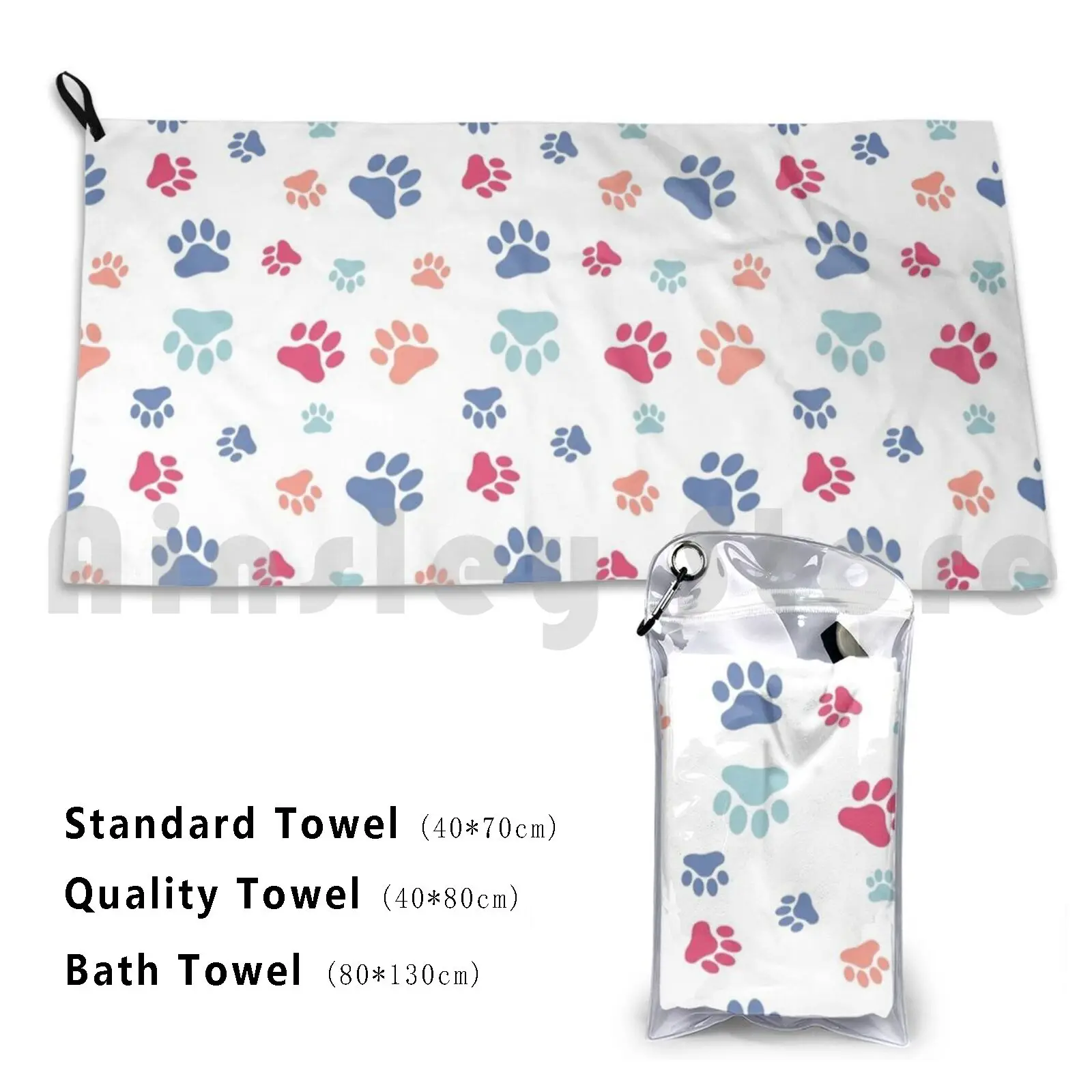 Animal Lover Pet Colorful Paw Print Pattern Custom Towel Bath Towel Animal Lover Pet Lover