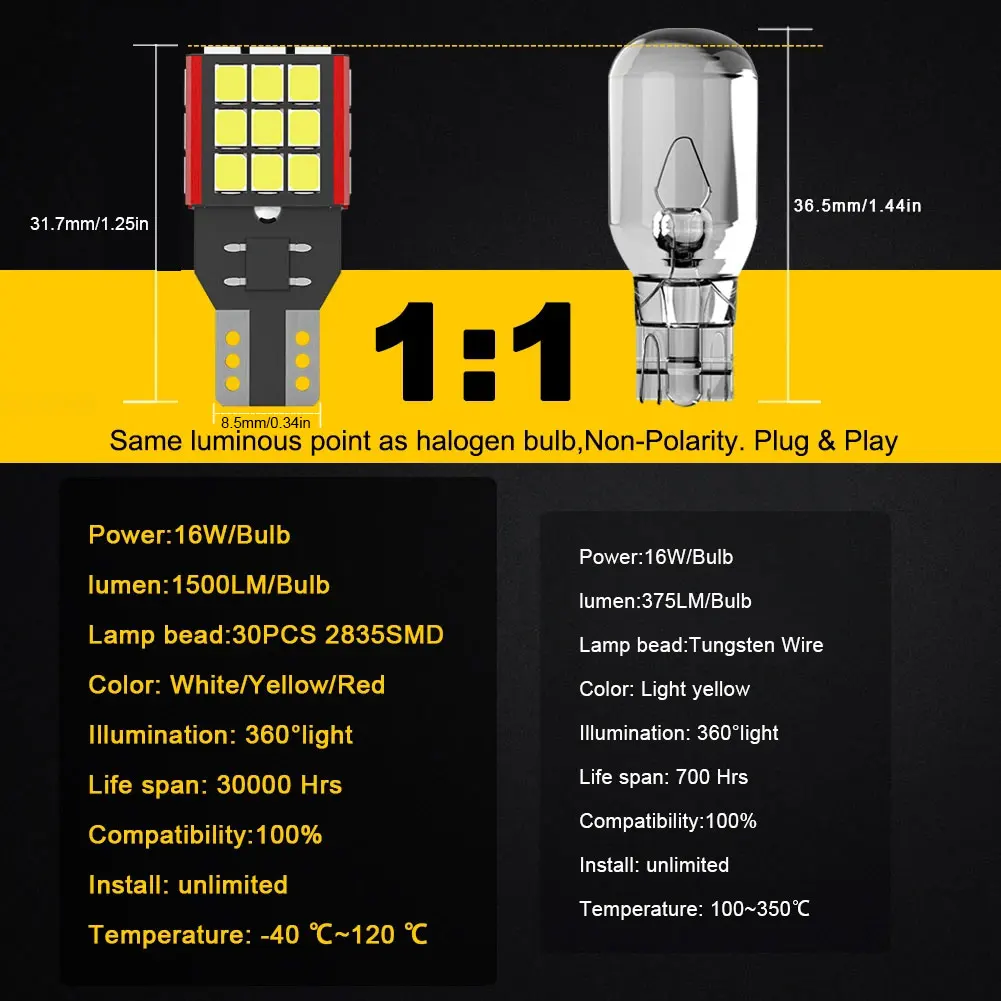 BMTxms W16W T15 LED T16 Bulb Canbus Backup Reverse Led 921 912 LED Bulbs Car Light Brake Stop Lamp Xenon White For MAZDA Hyundai