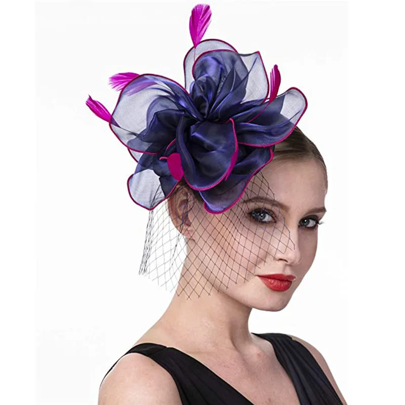 New fashion ladies dress hat headdress flower feather hairpin church retro hair accessories small hat