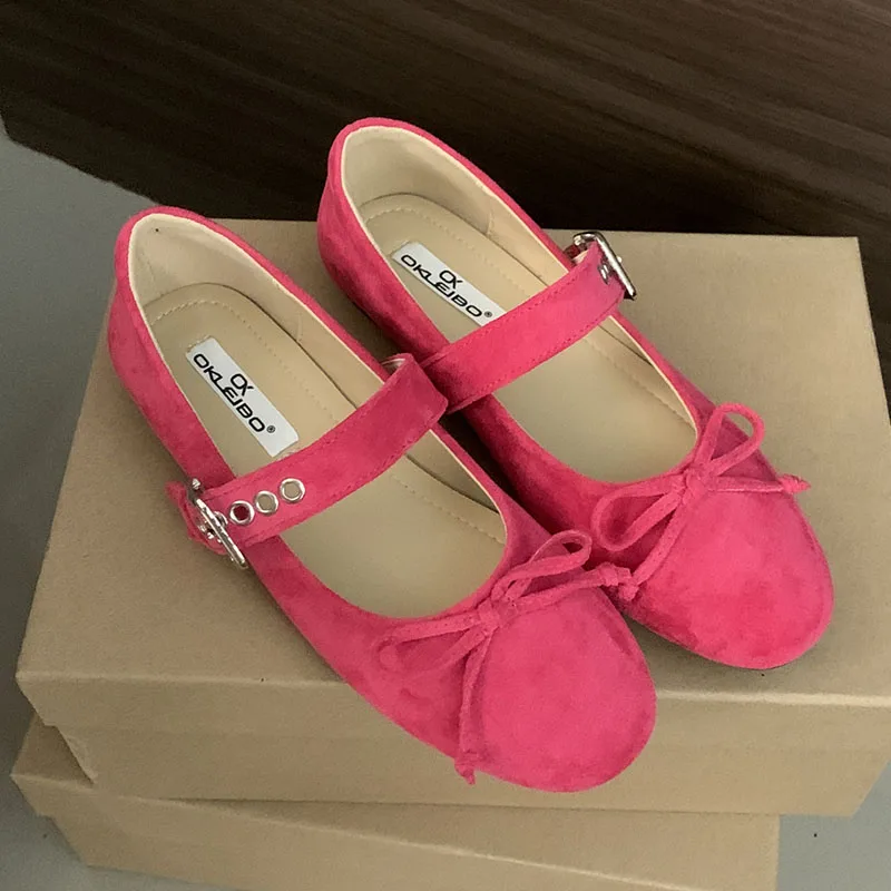 Fashion Round Toe Ladies Flats Mary Janes Shoes Female Butterfly-Knot Shallow Footwear Buckle Strap Women Ballet Flats Shoes