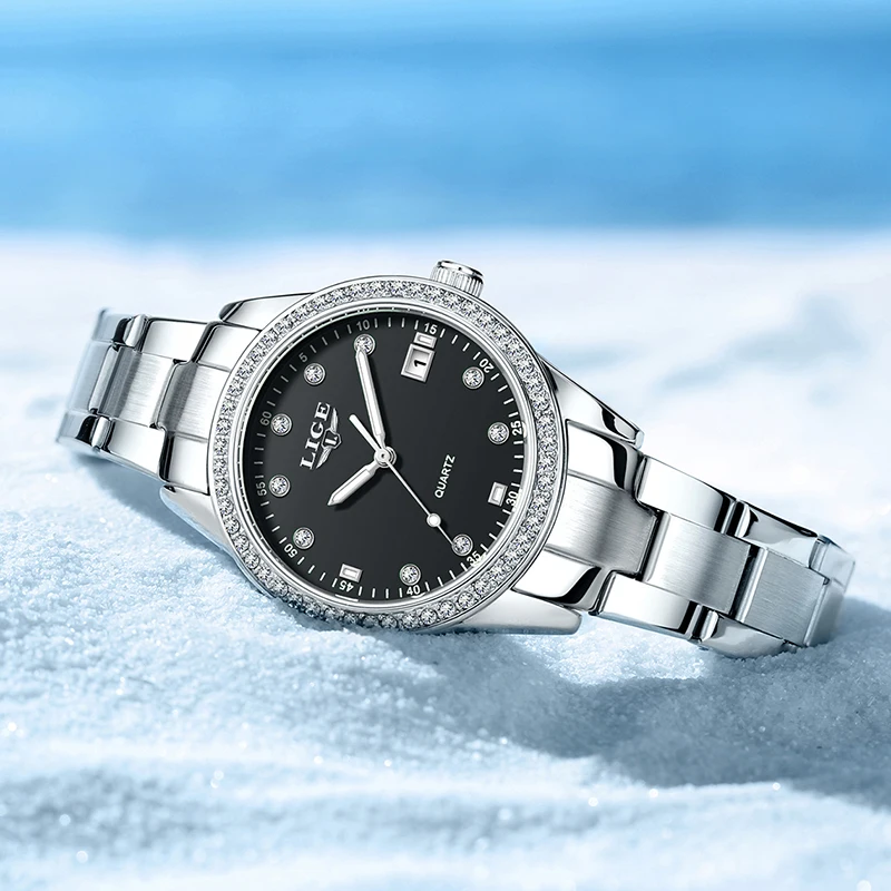 LIGE New Simple Women's Quartz Wristwatches Fashion Elegant Bracelet Watch Women's Sports Waterproof Luminous Date Chronograph