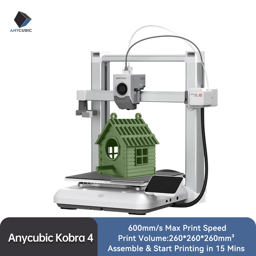 Imprimante 3D ANYCUBIC Kobra 4/Kobra 4 Combo, impression rapide 600 mm/s, multicolores, jusqu'à 8 couleurs, nivellement automatique, contrôle par application, technologie FDM.
