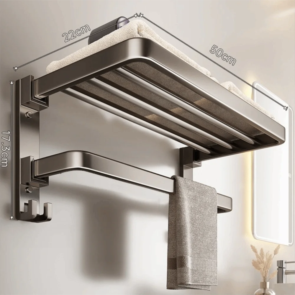 

Foldable Towel Rack No Punching Space Saving Wall-mounted Towel Rack Plastic Multi-functional Bathroom Storage Shelf Home