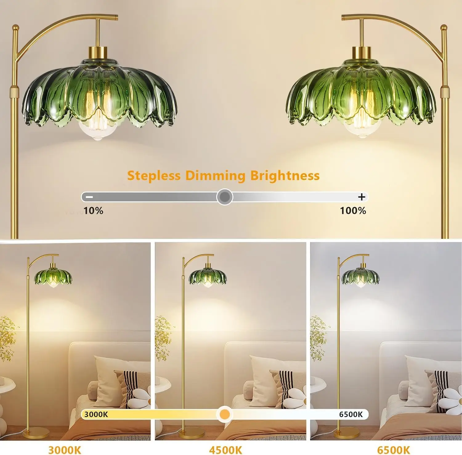 

Gold Floor Lamp for Living Room,Bedroom,Mid Century Modern Standing Lamp with Remote,Dimmable Brass Tall Lamp Vintage