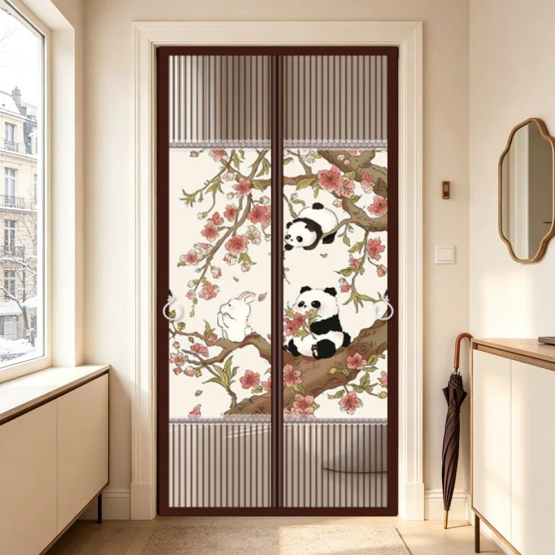 Self Sealing Magnetic Mosquito Proof Screen Doors, Soft Glutinous Panda Pattern For Home Balcony Living Room Partition, Patio