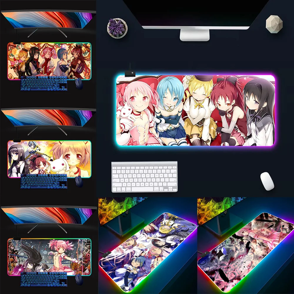 

Puella Magi Madoka Magica RGB Pc Gamer Keyboard Mouse Pad Mousepad LED Glowing Mouse Mats Rubber Gaming Computer Mausepad