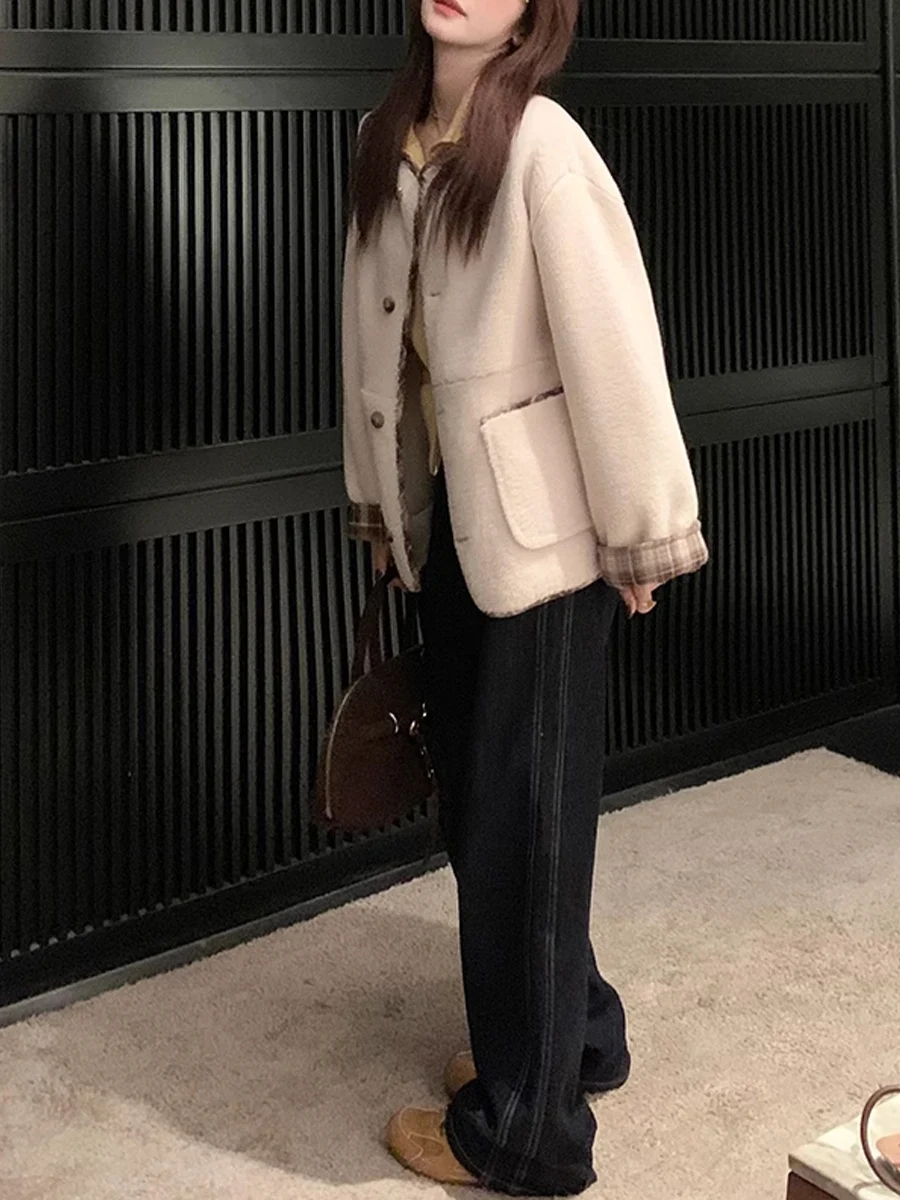 Jaet fourrure d'agneau femmes ort Thiened coréen Sle intercé en cuir et fourrure vêtements de sortie d'hiver trajet Sle coupe ample