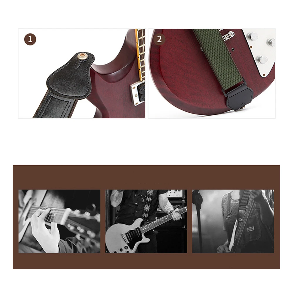 

Guitar Strap Universal Belt Anti-Wear Anti-Skid PU Cotton for Folk Wooden Electric Acoustic Pick Slot Black