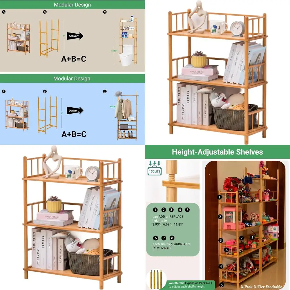 رف كتب من الخيزران قابل للتوسيع - بدون تجميع وحدات، رف من 3 طبقات من الخيزران ورف سلم، خزانة كتب صغيرة صديقة للبيئة للمنزل #1