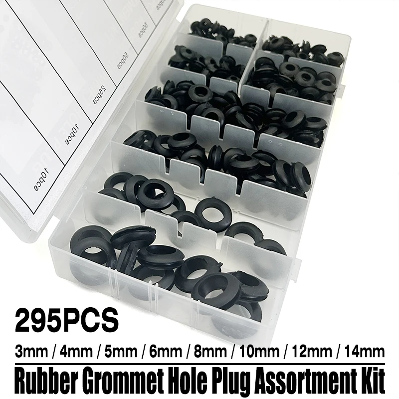 295 STKS Maat 3mm ~ 14mm Isolerende Zwarte Rubberen Grommet Kit Vlamvertragende Stofdicht Gat Stekkers Ringen voor Automotive Industriële