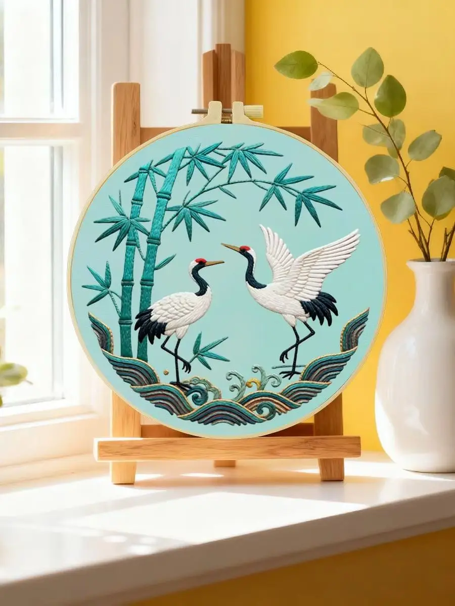 1 Stück 20X20CM/15X15CM 7,87/6,3 Zoll Weißer Kranich Stickerei Starter-Kit DIY-Kit DIY-Stickerei-Set Handarbeiten Nadelkunst – Detail 6