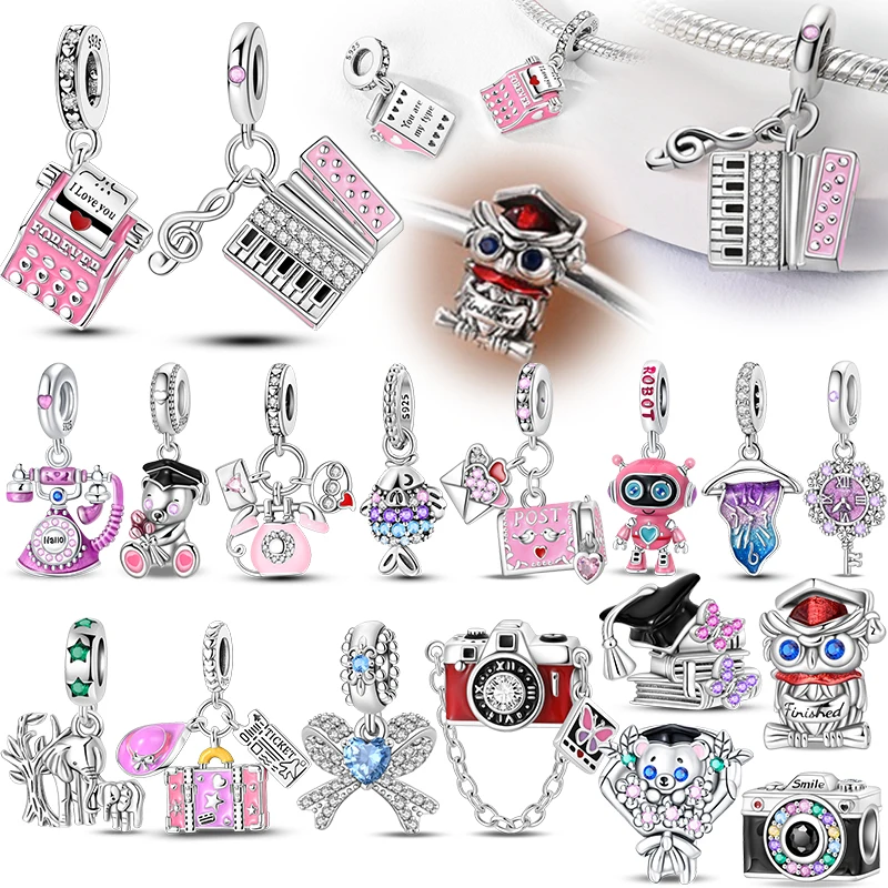Winter 925 Silver Romantic Christmas Sparkling Bow Typewriter Sweet Charms Beads Fit 3mm 925 Original Bracelets DIY Fine Jewelry