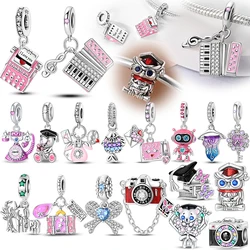 Winter 925 Silver Romantic Christmas Sparkling Bow Typewriter Sweet Charms Beads Fit 3mm 925 Original Bracelets DIY Fine Jewelry
