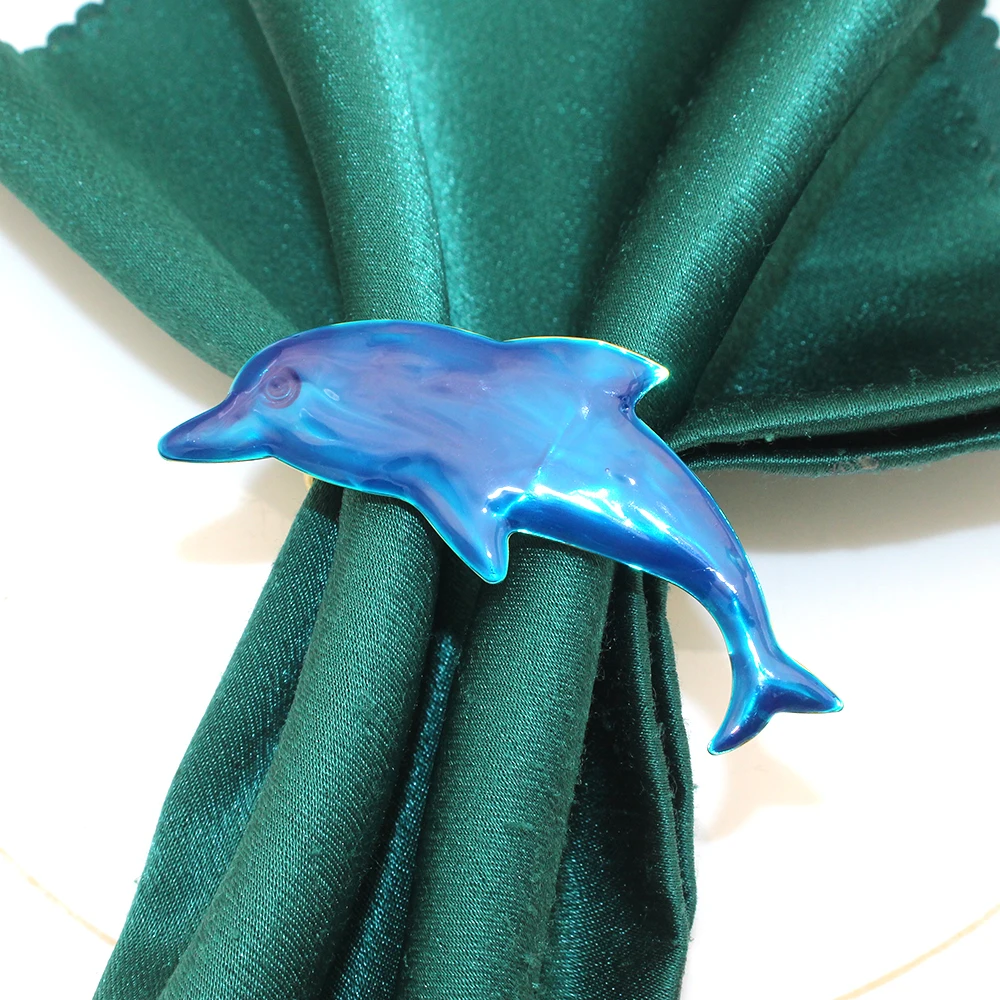 20Pcs Blue Dolphin Napkin Rings Ocean Sea Animal Napkin Holder for Coastal Tropical Beach Gift Christmas Xmas Table Decoration