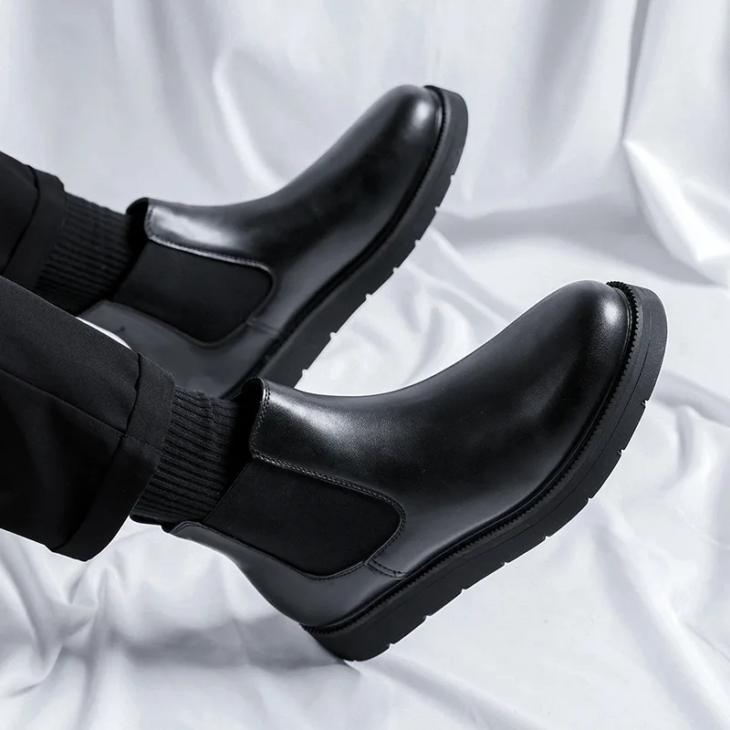 

Модные мужские ботинки «Челси», черные туфли из мягкой кожи, красивые ковбойские ботинки на платформе, весенне-осенние ботильоны, мужские ботинки