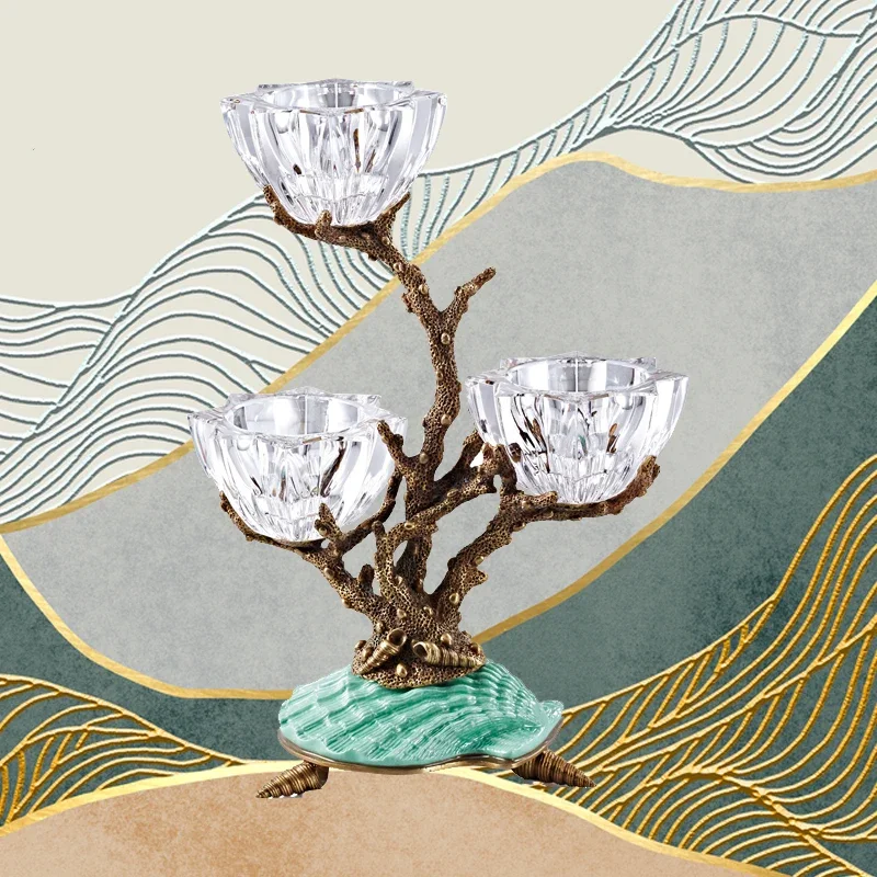 New Design Creative Luxury Classic Copper Crystal Cord Candlestick, Wedding Party Family Desk