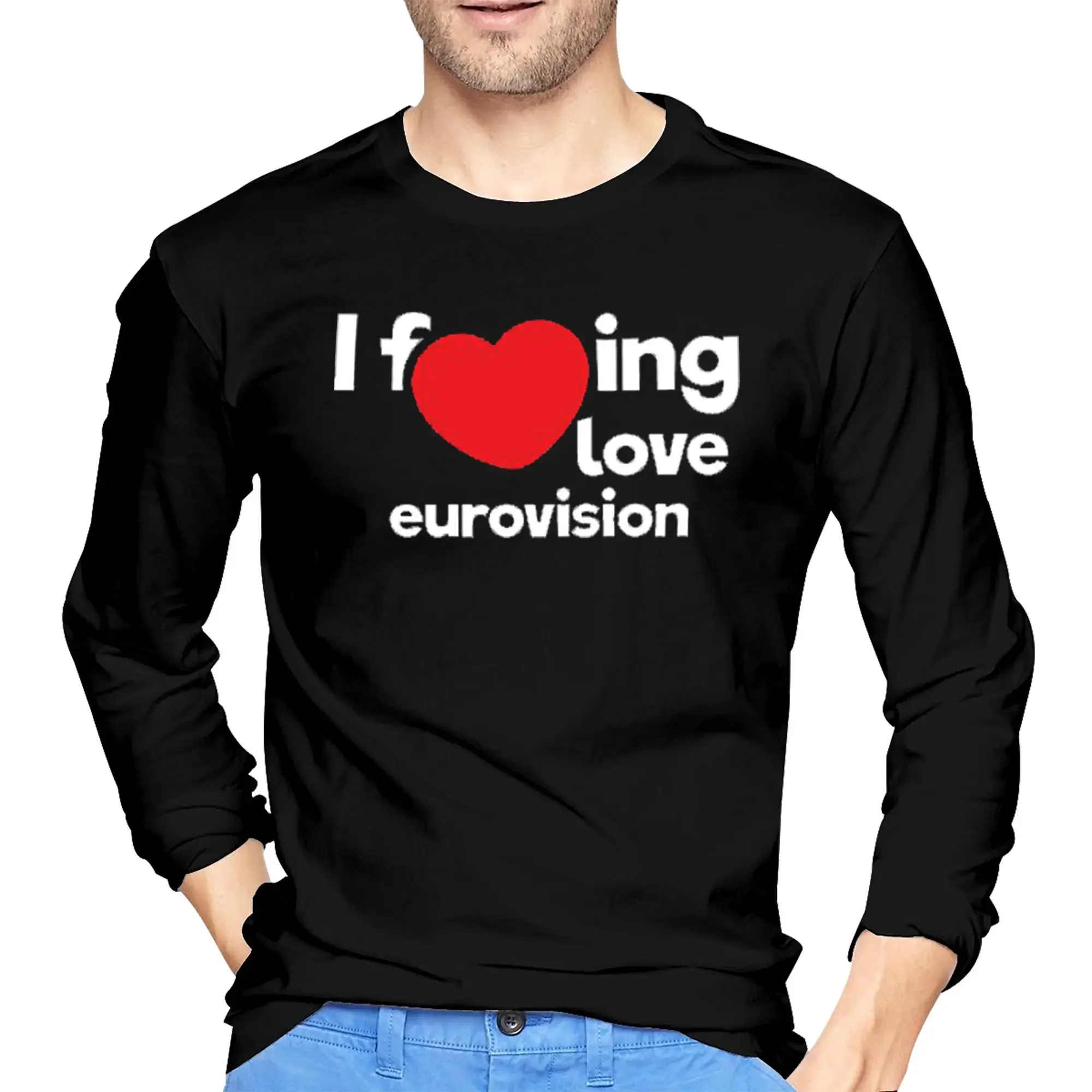 

I love Eurovision - rainbow pattern Men's Long Sleeved T-shirt Fashion Round Neck T shirts Spring and Autumn Men tops