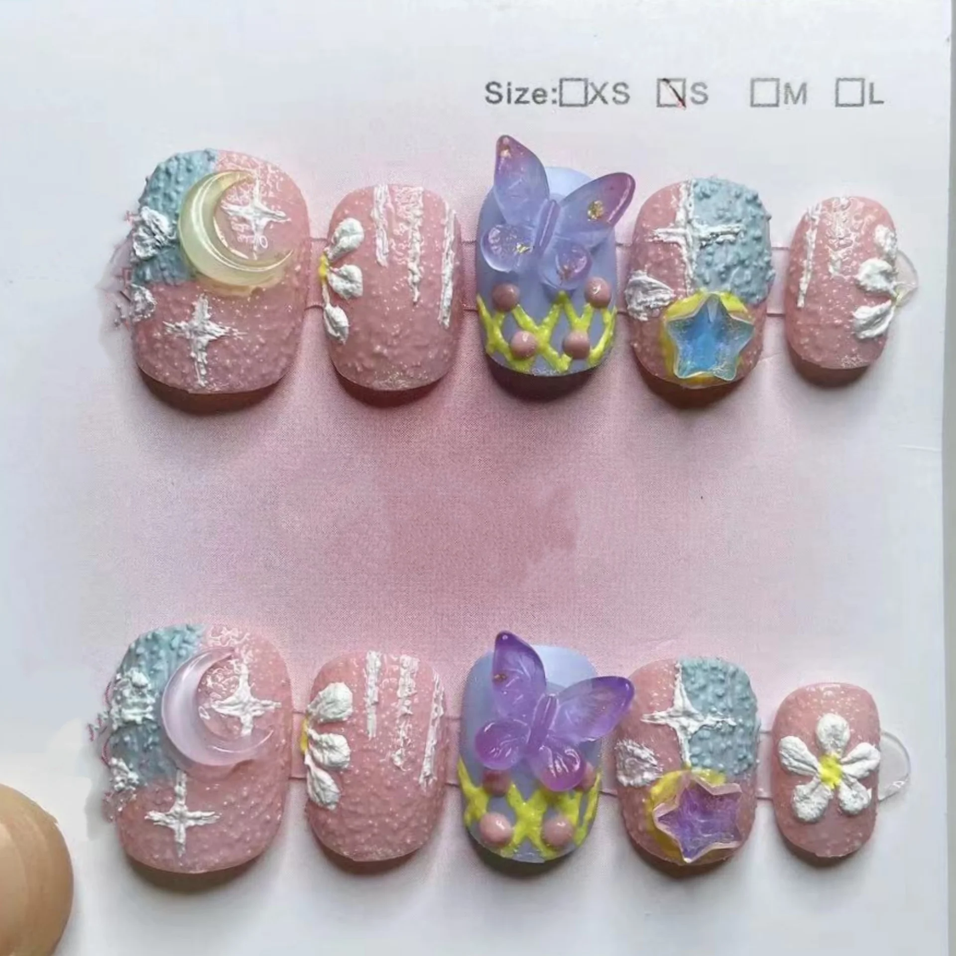 

10pcs Fantasy Handmade Press on Nails Tips Oil Painting Flower Design Short Square False Nail Art Finished Butterfly Fake Nails
