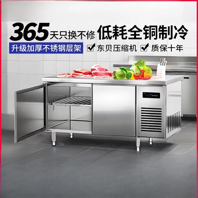 

Refrigerated workbench, kitchen fresh-keeping and frozen, commercial refrigerator flat-cooled freezer, operation desk, milk tea