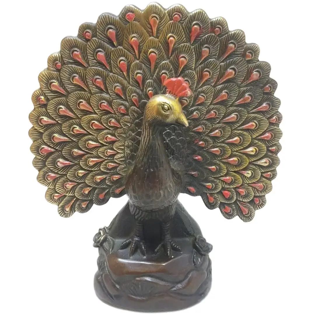 

Excellent Decorate Peacock Flaunting its Tail Statuary Signed Bottom Qing Dynasty Ornament Brass Very Rare