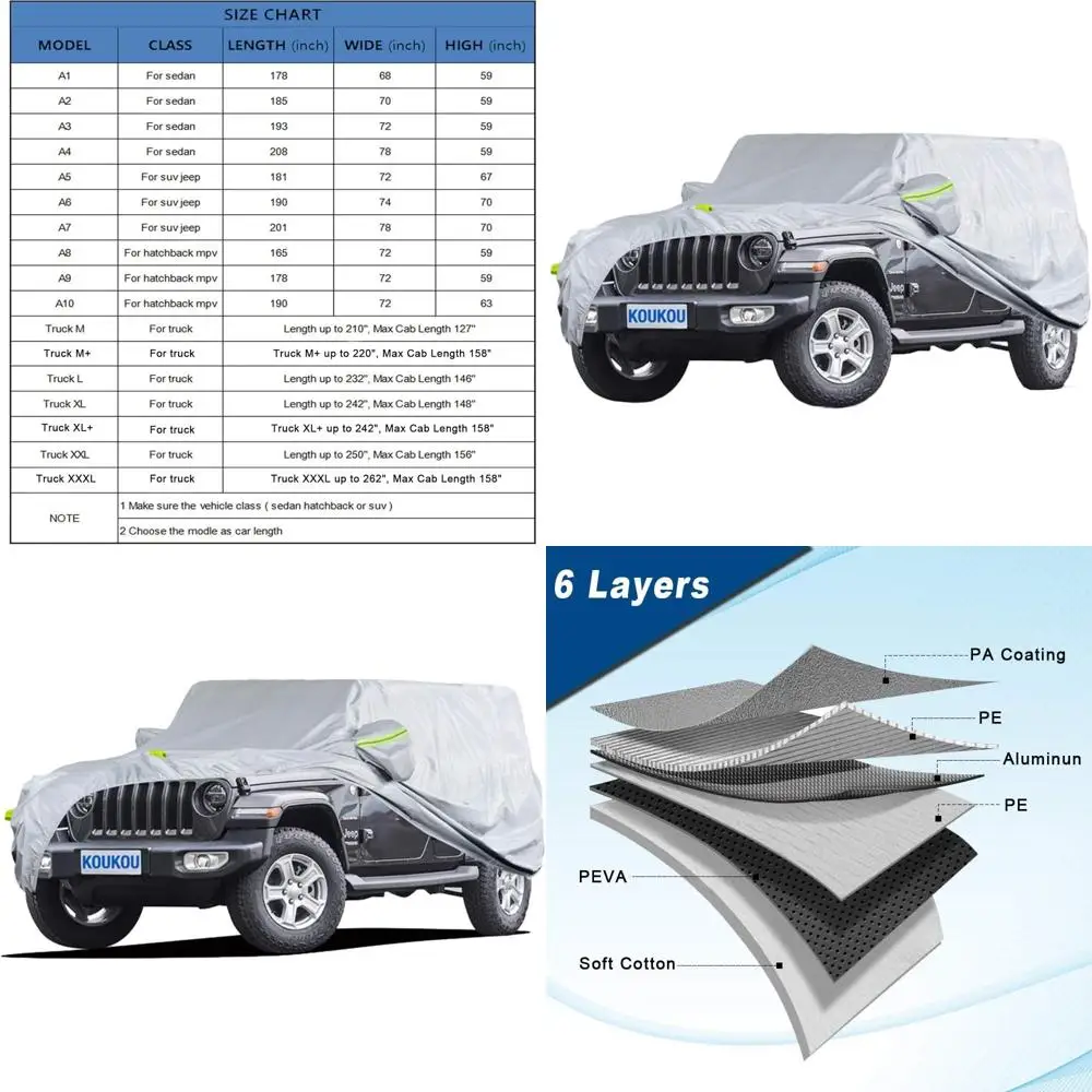 

6-Layer Waterproof SUV Car Cover - Universal Fit, All-Weather Protection for Various Models, Outdoor UV Dust Shield (181-190 inc