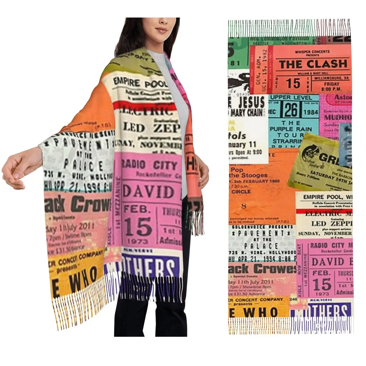 

I Miss Concerts - Ticket Stubs Шарф Шарфы с кисточками Женские мягкие теплые шали и накидки Большая осенне-зимняя шаль