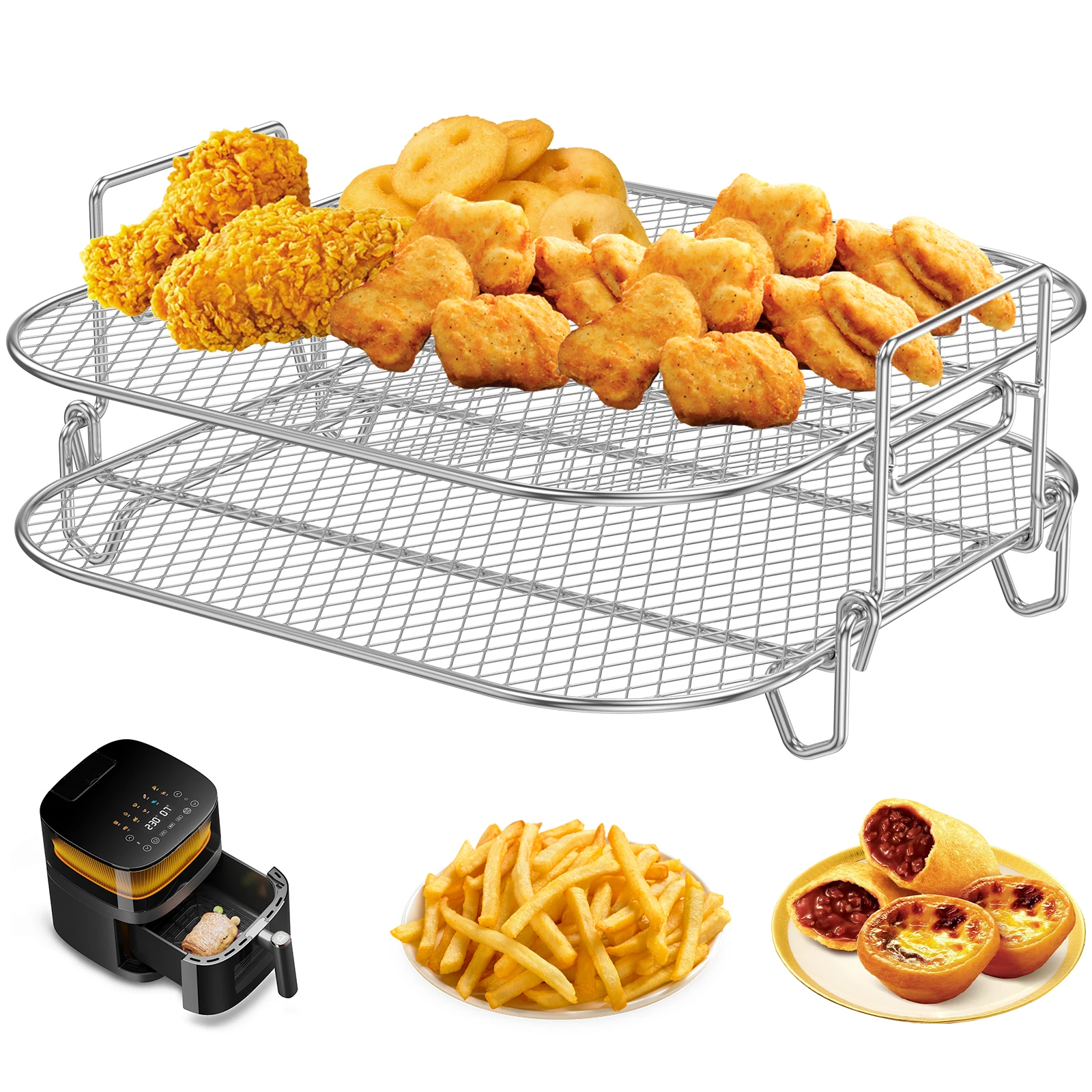 Square Air Fryer Rack Stainless Steel Dehydrator Rack Stackable Grid Grilling Rack for Home Kitchen Oven Steamer Cooker Gadgets