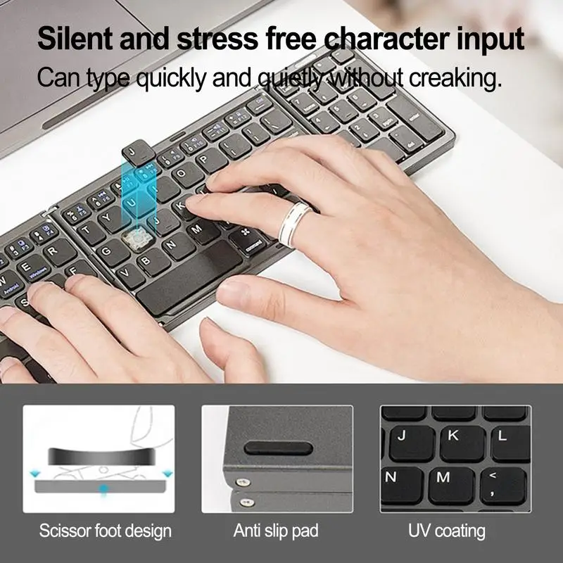 Wireless Folding Keyboard Multi-language Tri-Folding Wireless Keyboard Multi-System Keyboard For Multi-language And Quiet Typing