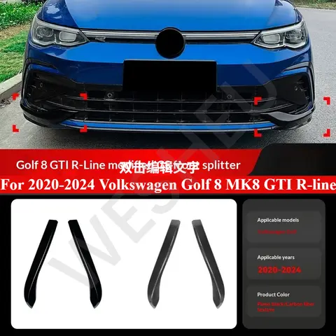 For 2020-2024 Volkswagen Golf 8 MK8 GTI R-line Modified CS Front Wind Knife Car Front Bumper Spoiler Splitter Cover Grille Trim