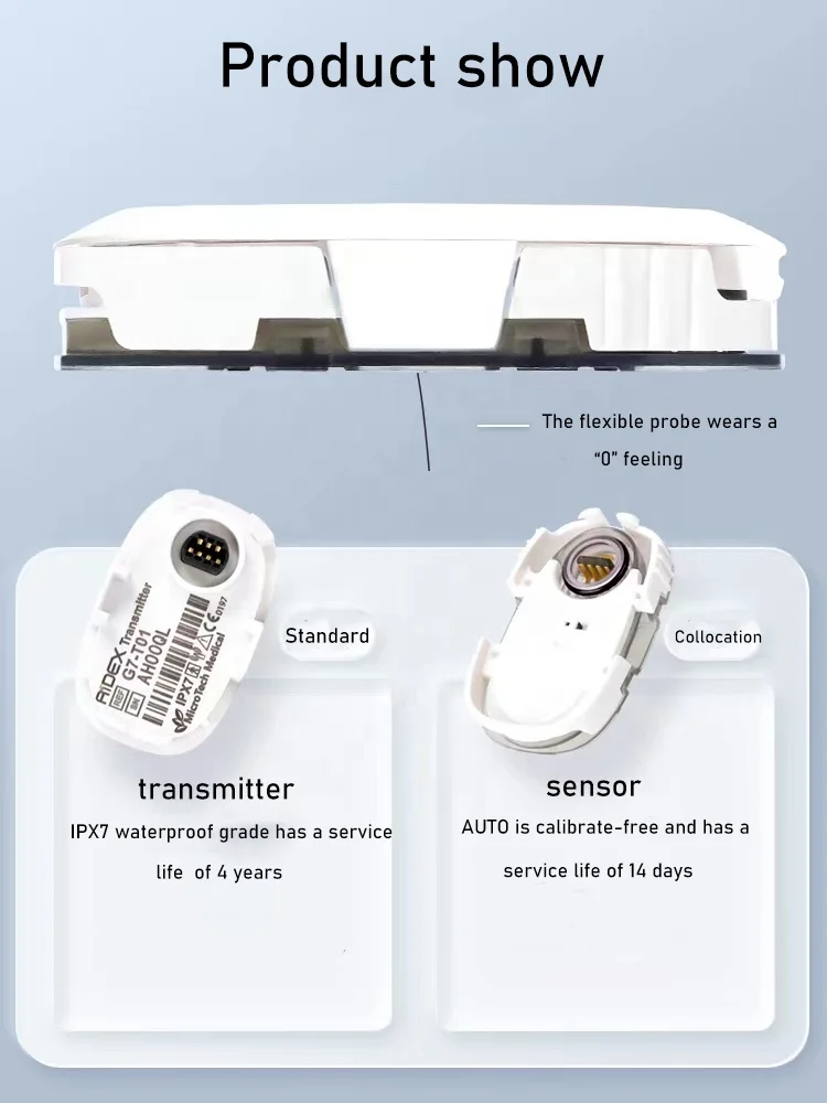 Imagem -03 - Sistemas de Monitoramento Contínuo de Glicose Cgm Monitem Medidores de Glicose no Sangue sem Dedos Kit Transmissor e Sensor