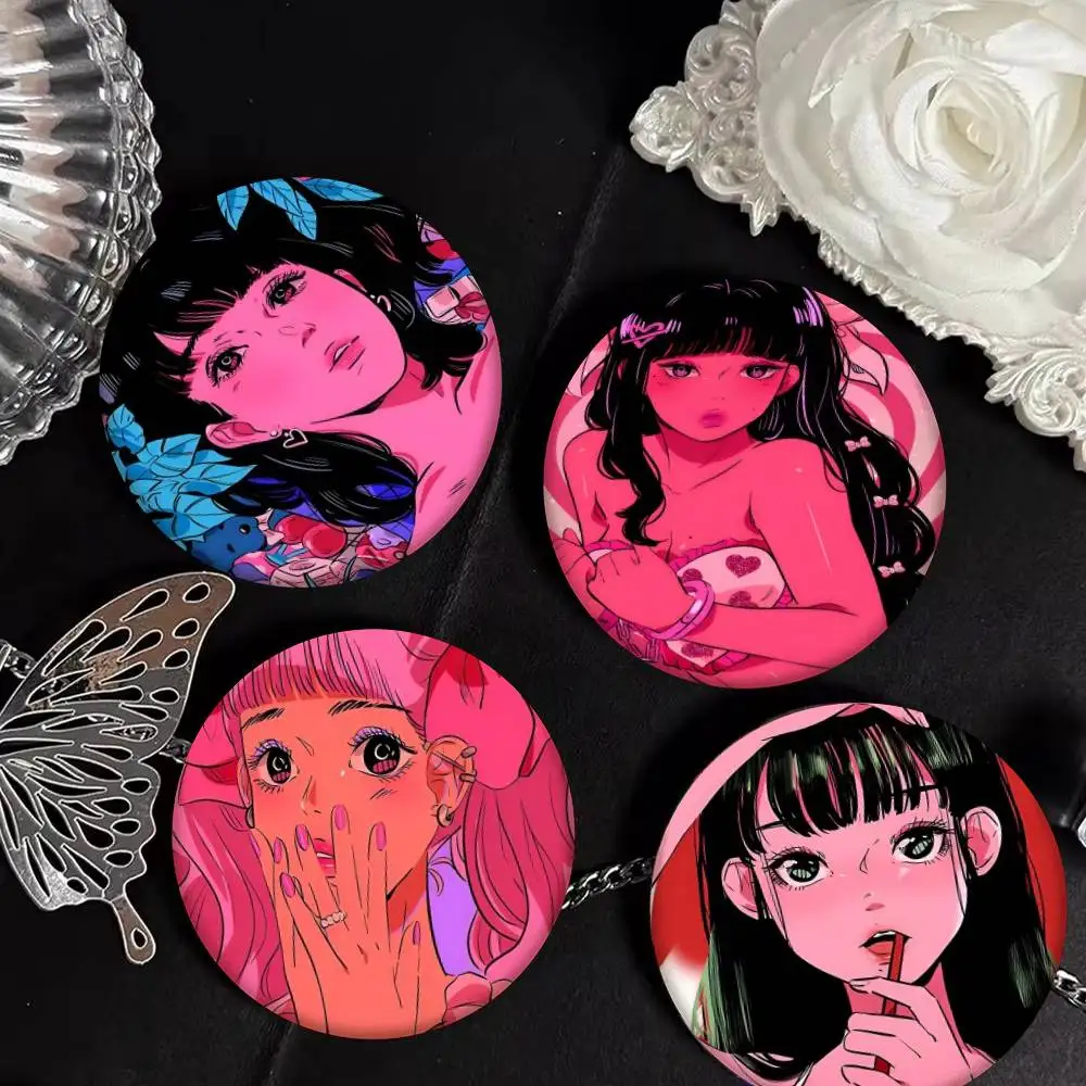 Cute Pink Sweet Girl Badge Tinplate Meme Round Brooch For Hat Bag Creative Lapel Jewelry Accessories Gifts