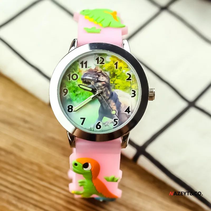 3dchildren-reloj de cuarzo de silicona para niños y niñas, pulsera electrónica de cintura con aguja luminosa de dinosaurio del bosque, moda coreana