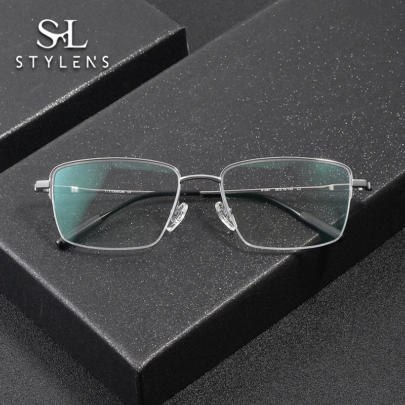 

STYLENS Fashion Pure Titanium Prescription Optical Glasses Half Frame Men Women Reading Glasses Anti Blue Light Myopia Glasses
