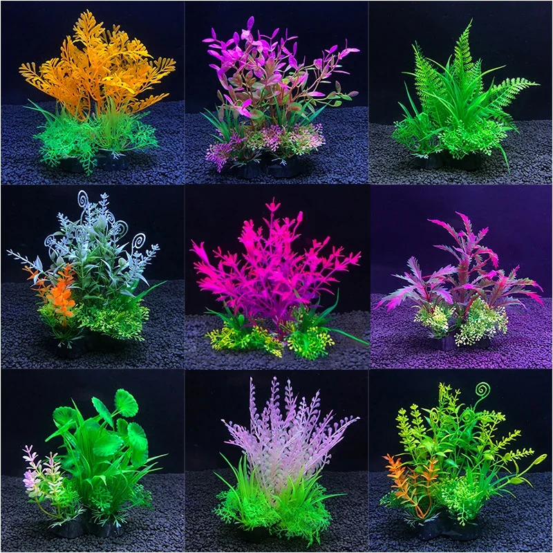 

10-14CM Artificial Aquarium Decor Plants Water Weeds Ornament 18 Styles Aquatic Plant Fish Tank Grass Decoration Accessories