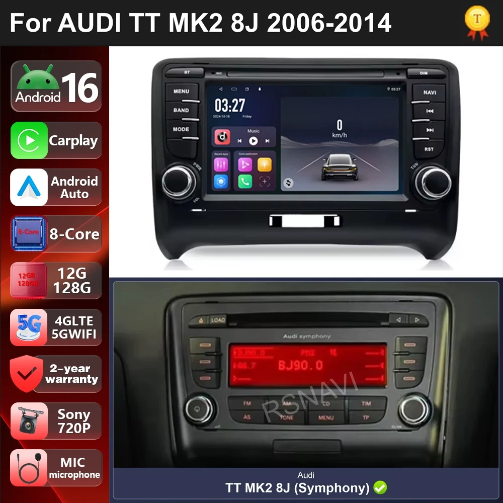 Car Radio Android 16 For AUDI TT MK2 8J 2006 2007 - 2014 Multimedia Carplay Android auto Autoradio Stereo Video GPS Head Unit BT